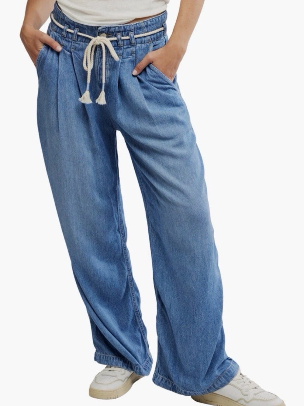 Free People We The Free Dakota Cinched Wide Leg Baggy Button Fly Jeans Size L